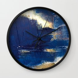 Halo [2]: a minimal, abstract mixed-media piece in blue and gold by Alyssa Hamilton Art Wall Clock