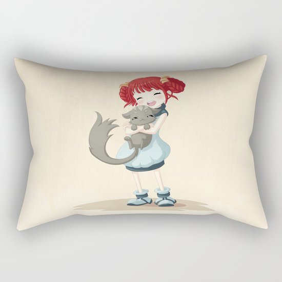 Girl and a Cat Rectangular Pillow