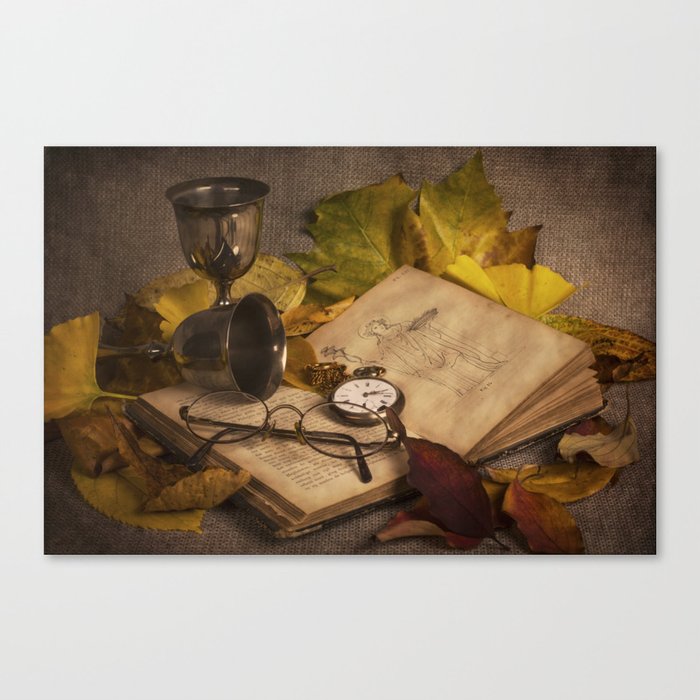 Memories In Autumn Old Book Glasses And Watch Still Life Canvas