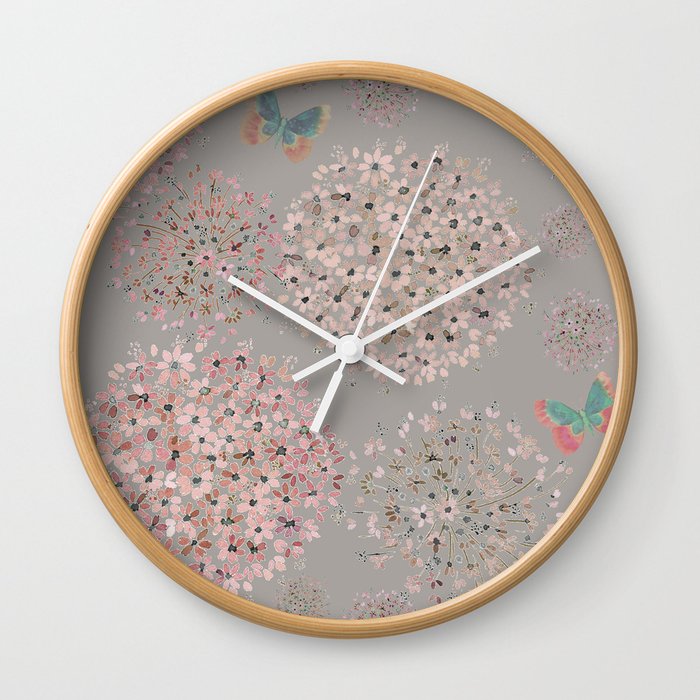 Hand painted Alliums and butterflies Wall Clock