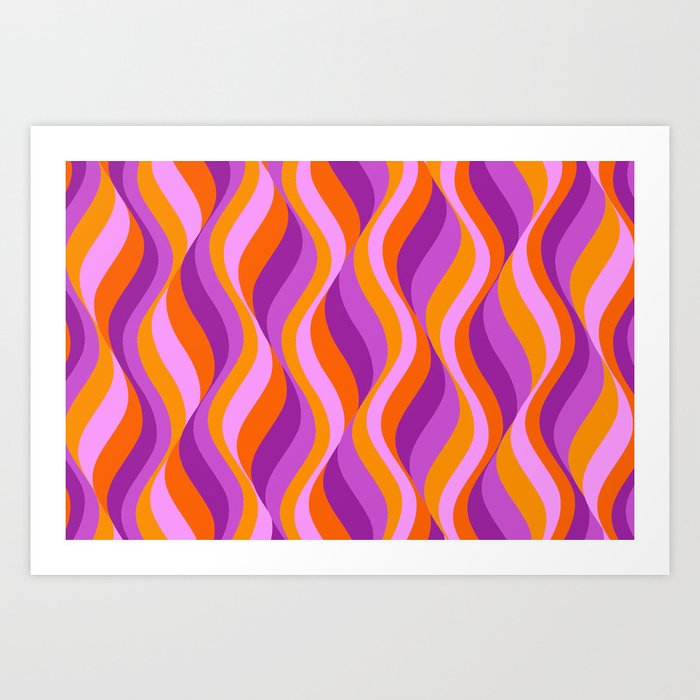Waves pattern pink orange Mid-Century Graphic Design Art Print