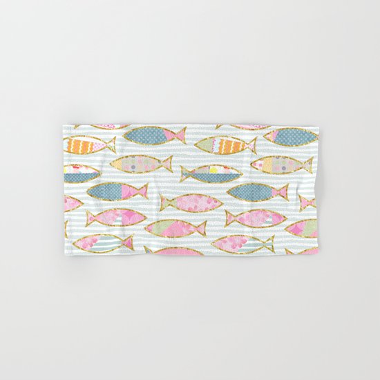 Fancy Fish pastel patchwork pattern Hand & Bath Towel