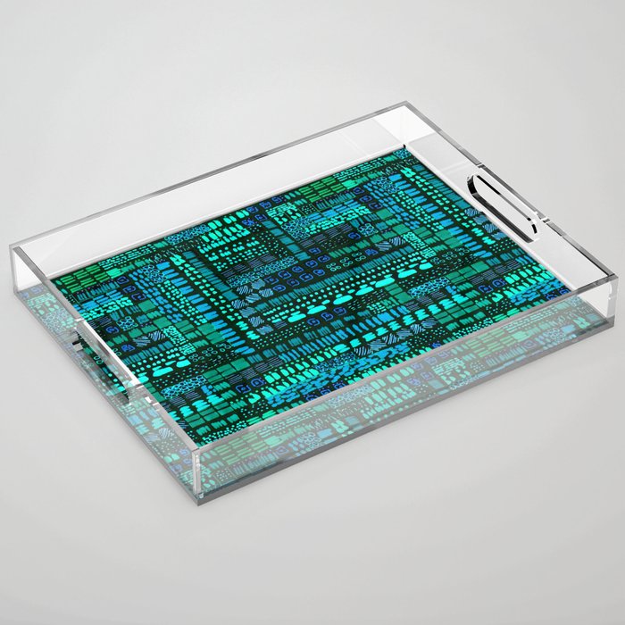 blue turquoise ink marks hand-drawn collection Acrylic Tray