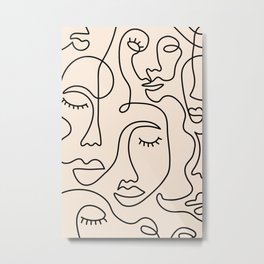 Abstract Single Line Face  Metal Print | Continuousline, Face, Graphicdesign, Digital, Eyelash, Curated, Illustration, Abstract, Beige, Modern 
