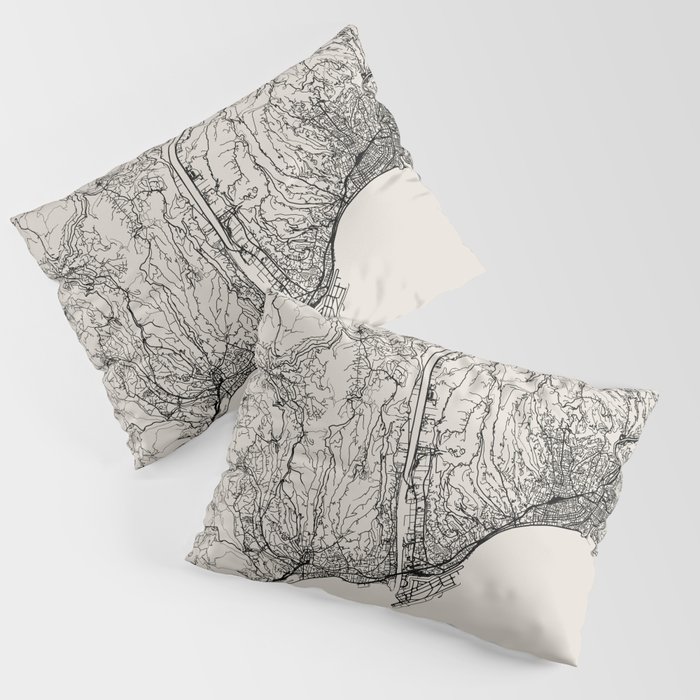 France, Nice City Map Drawing - Black and White Pillow Sham