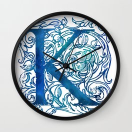 Letter K Antique Floral Letterpress Wall Clock | Floral, Library, Painting, K, Kinitial, Scroll, Press, Bookcollection, Celtic, Letters 