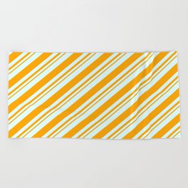 [ Thumbnail: Light Cyan and Orange Colored Lined/Striped Pattern Beach Towel ]