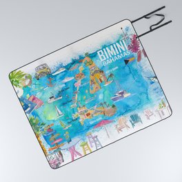 Bimini Bahamas Illustrated Map with Island Tourist Highlights Picnic Blanket
