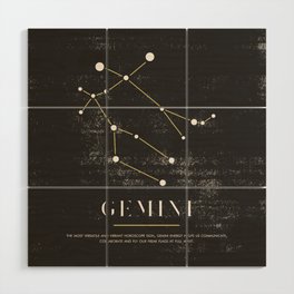 Gemini Zodiac Illustration - Black and White Wood Wall Art