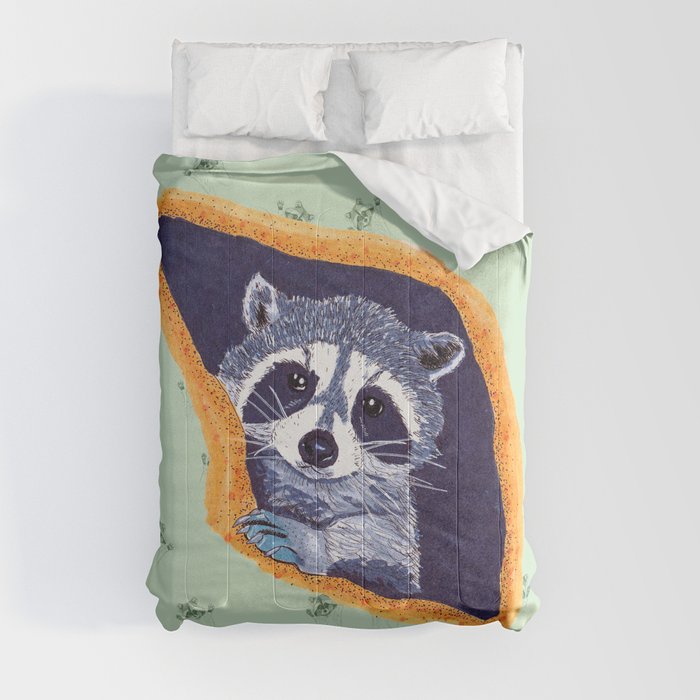 Peeking Raccoon # 2 Pastel Green Pallet Comforter