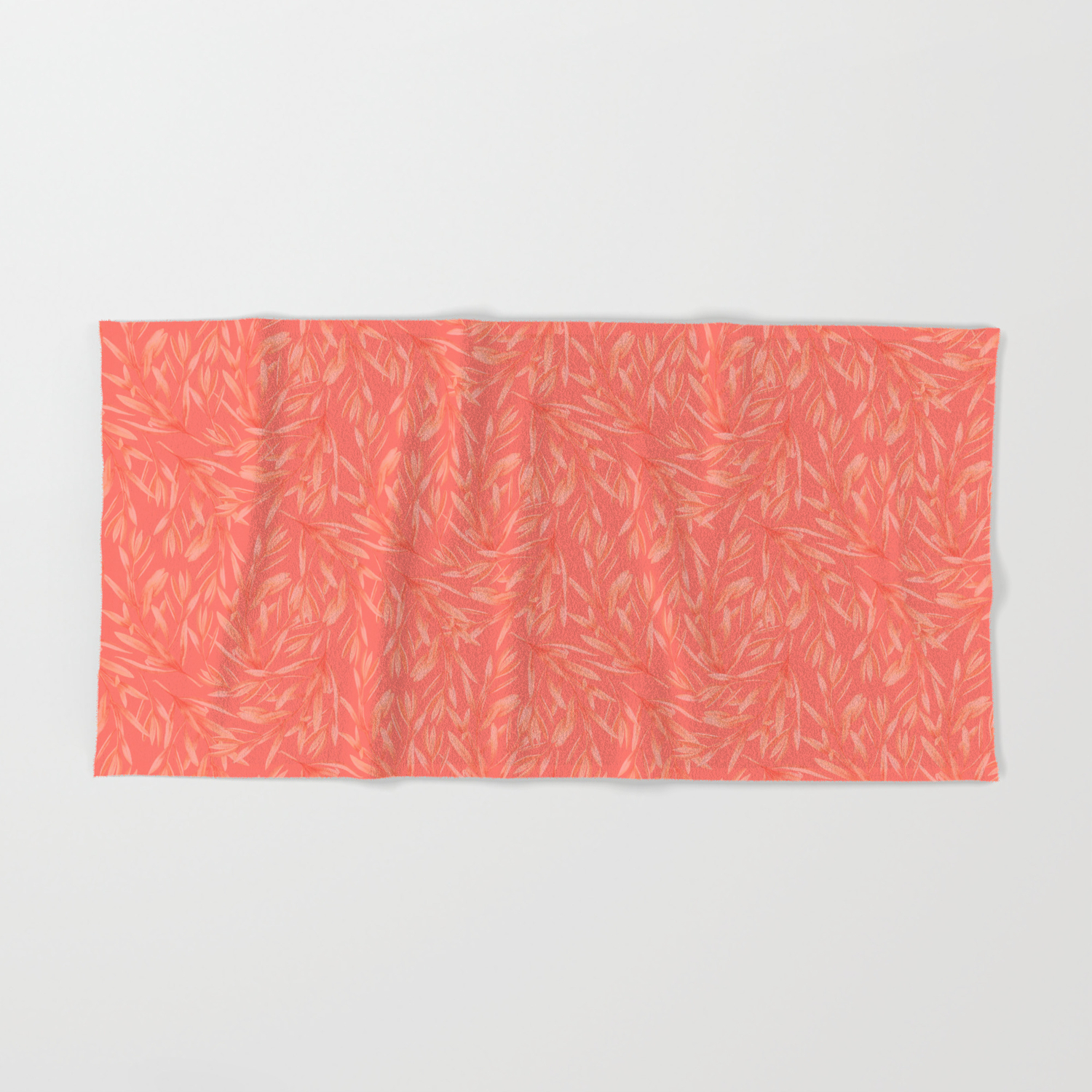 Living Coral Abstract Foliage Decorative Pattern Hand Bath Towel