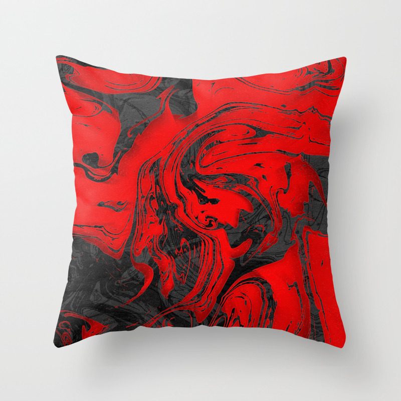 Pillow Decorative Throw Marble Black Red 