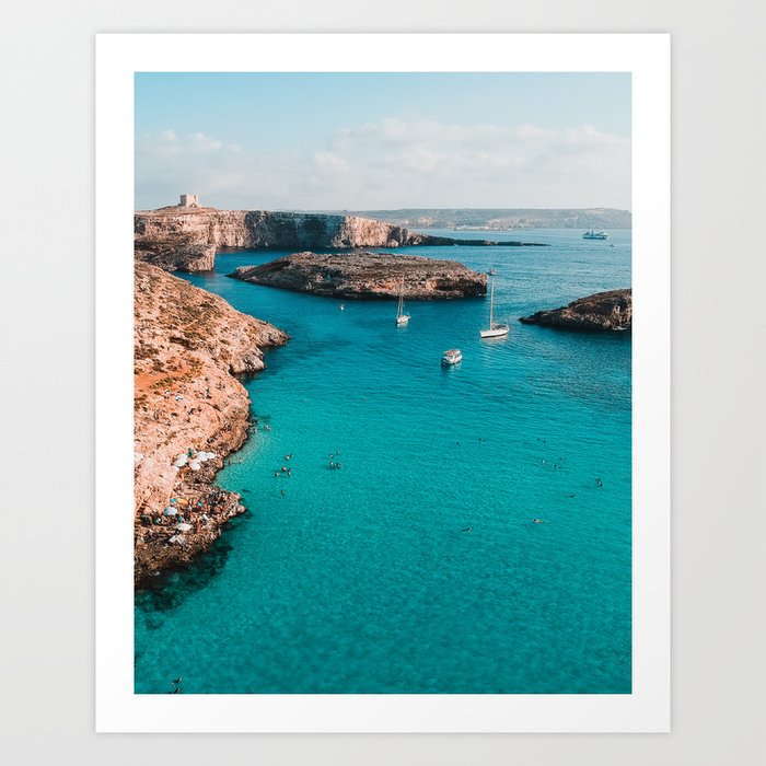 Blue Lagoon in summer | Comino, Malta, Europe | Travel Drone Photography Art Print Art Print