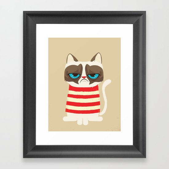 Grumpy meme cat Framed Art Print