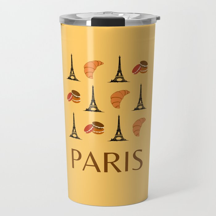 Paris Eiffel Tower Retro Modern Boho Art Decor Yellow Mustard Illustration  Travel Mug