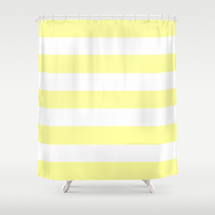 Lemon Yellow Crayola Solid Color White Stripes Pattern Shower Curtain By Makeitcolorful Society6