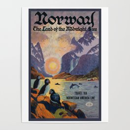 1925 Norway Land Of The Midnight Sun Travel Poster Poster