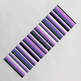 [ Thumbnail: Eyecatching Dark Slate Gray, Slate Blue, Violet, Mint Cream, and Black Colored Pattern of Stripes Yoga Mat ]