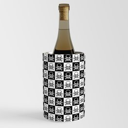 Black and White Skull and Crossbones Check Pattern Wine Chiller