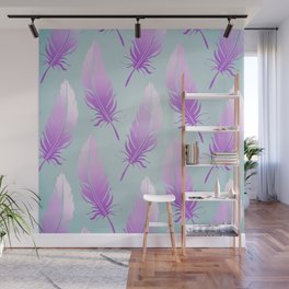 Delicate Feathers (violet on turquoise) Wall Mural