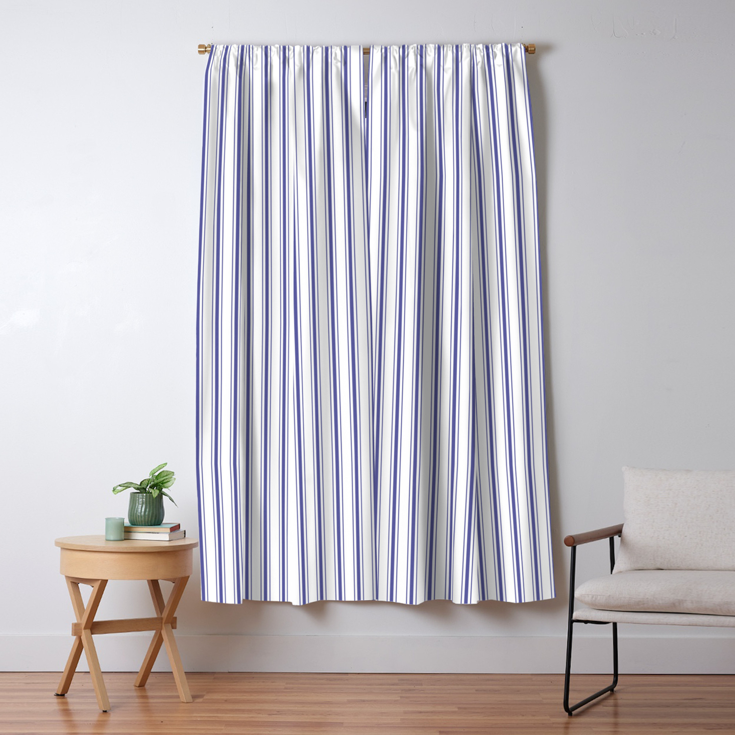 Navy Blue On White Mattress Ticking Stripes Blackout Curtain By