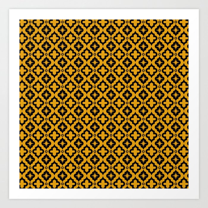 Mustard and Black Ornamental Arabic Pattern Art Print