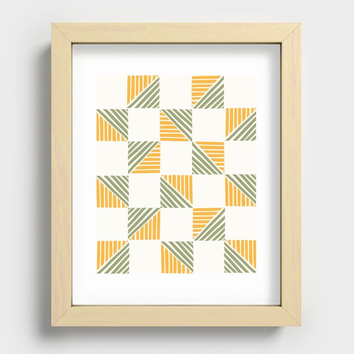 Abstract Shape Pattern 17 in Sage Green Mustard Yellow Recessed Framed Print