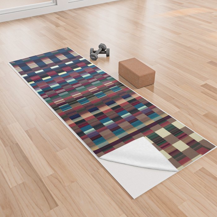 Dark Colorful And Moody Check Pattern Yoga Towel