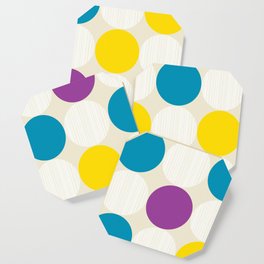 Yellow White Purple Blue Polka Dots on Beige Coaster