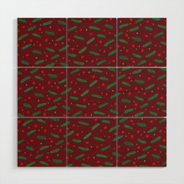 Christmas branches and stars - red Wood Wall Art