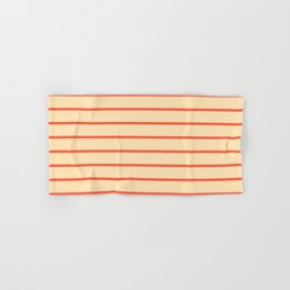 [ Thumbnail: Red and Beige Colored Lined/Striped Pattern Hand & Bath Towel ]