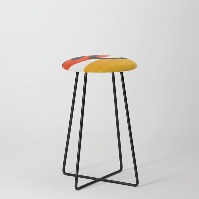 Midcentury Modern Colorful Abstract Pop Art Space Age Fun Bright Orange Yellow Colors Minimalist Counter Stool