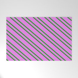 [ Thumbnail: Violet, Lime Green & Dark Green Colored Pattern of Stripes Welcome Mat ]