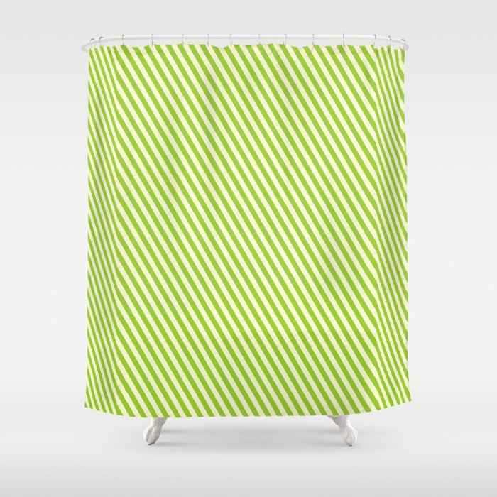 Green and Light Yellow Colored Lined Pattern Shower Curtain
