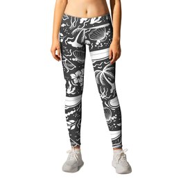 Dark Grey and White Surfing Summer Beach Objects Seamless Pattern Leggings