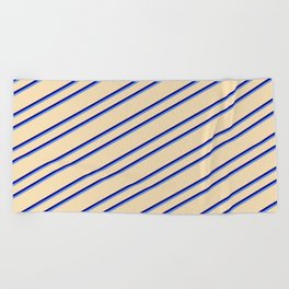 [ Thumbnail: Tan, Blue, and Cornflower Blue Colored Lines Pattern Beach Towel ]