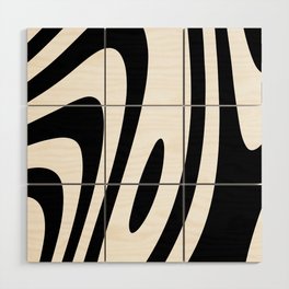 Black and White Groovy Zebra Liquid Stripes Design Wood Wall Art