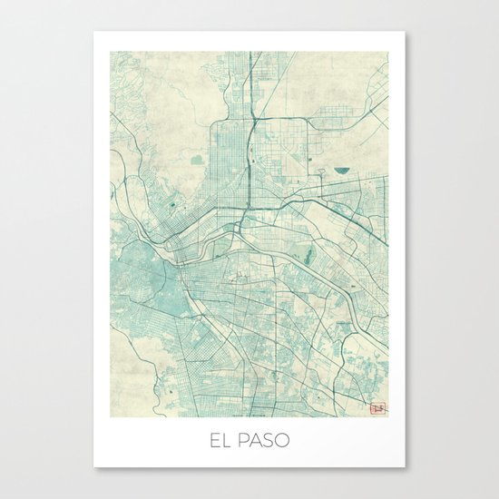 El Paso Map Blue Vintage Canvas Print