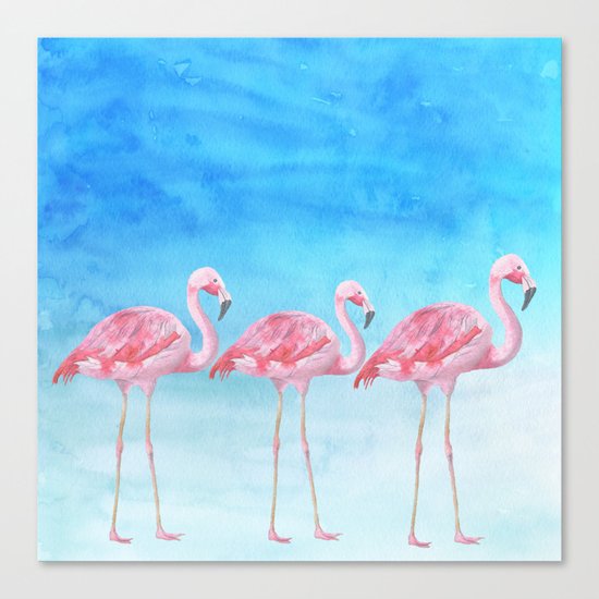 Flamingo bird summer lagune - watercolor illustration Canvas Print