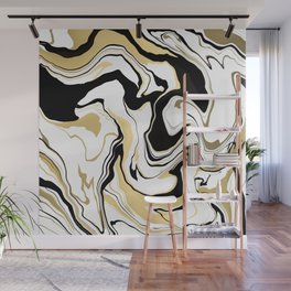 Black, white and gold marble swirl pattern Wall Mural