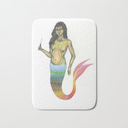 brown mermaid holding a knife Bath Mat