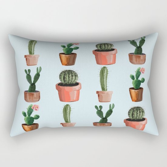 Various Cacti Light Blue Rectangular Pillow