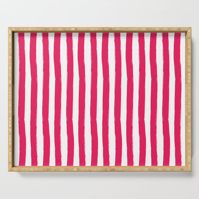 Red and White Cabana Stripes Palm Beach Preppy Serving Tray