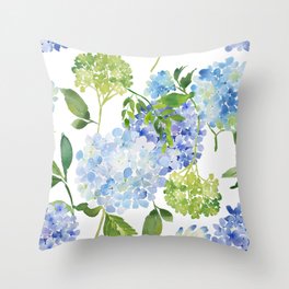 Blue Hydrangea Flowers Throw Pillow