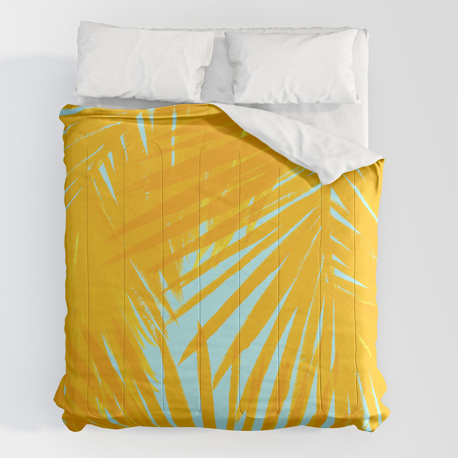 Palms Tangerine & Blue by Caitlin Workman on Synthetic King Set of 2 Pillow Sham