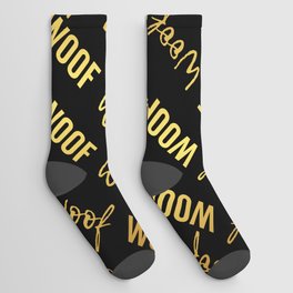 Dog Woof Quotes Black Yellow Gold Socks