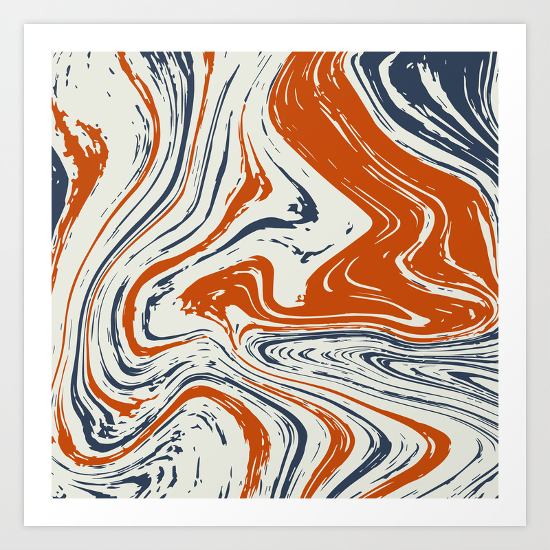 Blue And Orange Marble Abstract Texture Pattern Art Print By