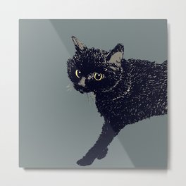 Black Cat Metal Print | Black, Ink, Digital, Cat, Fur, Drawing, Fun, Pet, Pets, Yellow 