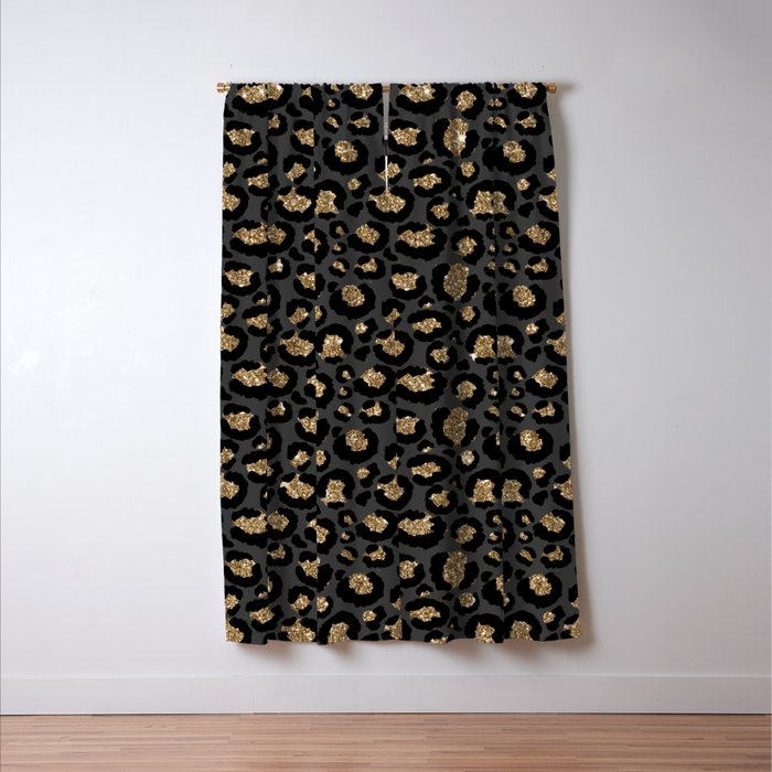 Black Gold Leopard Print Pattern Blackout Curtain By Nlmiller07art
