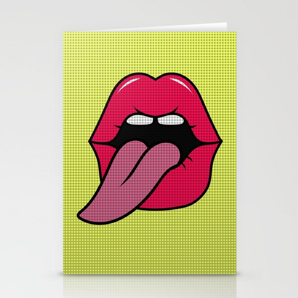 Super cool cartoon pop art sexy red lips with tongue out Stationery Cards